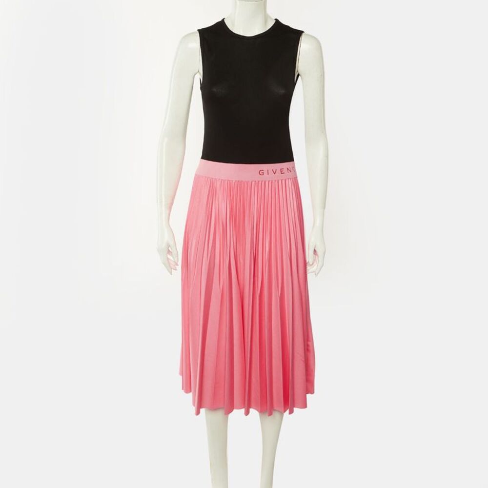 Givenchy Black Jersey & Pink Plisse Skirt Detail Midi Dress M - Picture 2 of 6